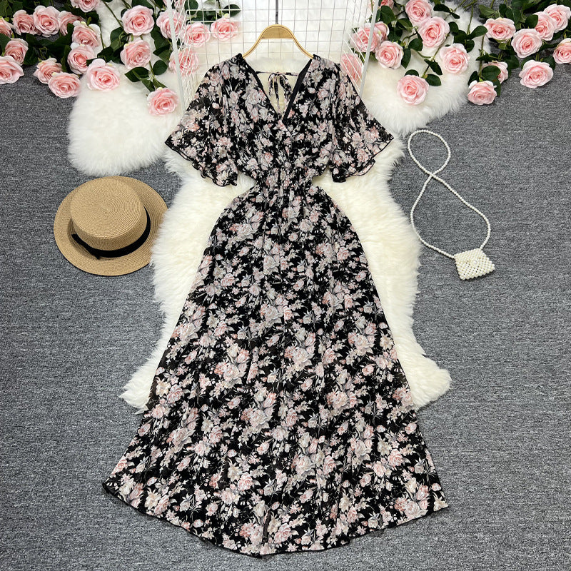 Women's Chiffon Floral V-neck Dress