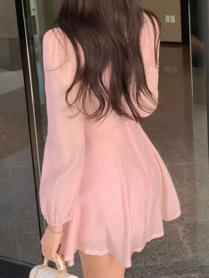 Square-Neck Elegant Korean-Style French-Style Womens Summer High-End Dress