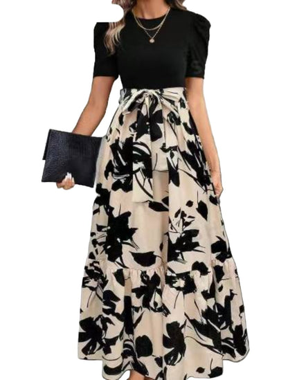 Floral Print Round Neck Exotic Vacation Style Elegant Dress