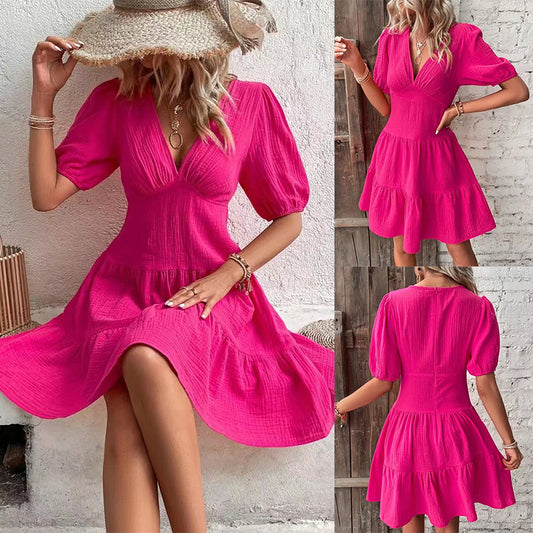 European And American Summer Solid Color Slim Fitting Dress