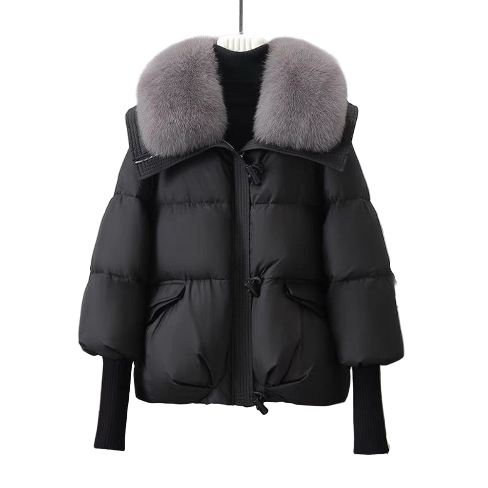 Down Cotton-padded Jacket Women's Short Fur Collar Thickened Coat Winter Clothing