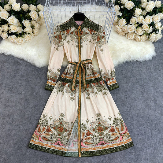 Women's Printed Long-sleeved Boho Dress