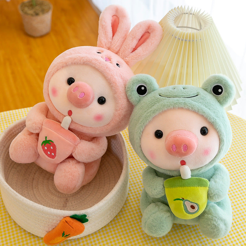 Cute Drinking Milk Tea Pig Plush Toy