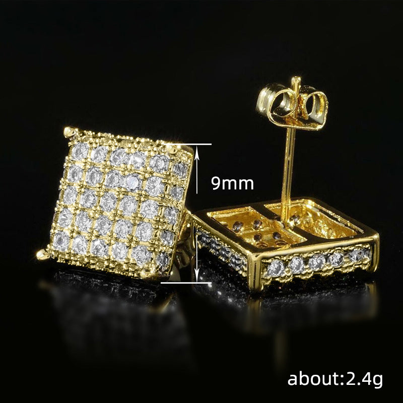 Fashion Micro Inlaid Zircon Square Stud Earrings