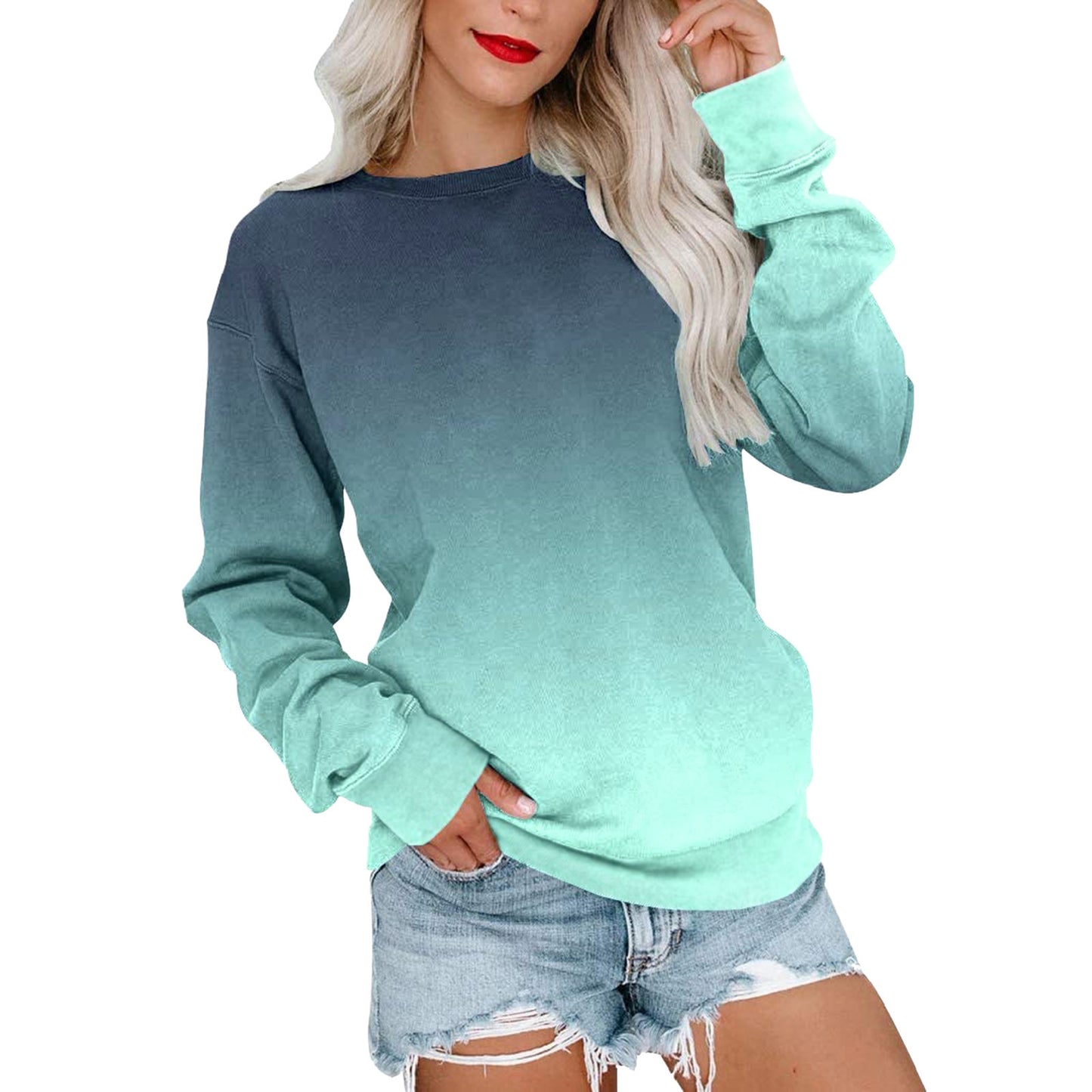 Women's Casual Round Neck Gradient Sweater