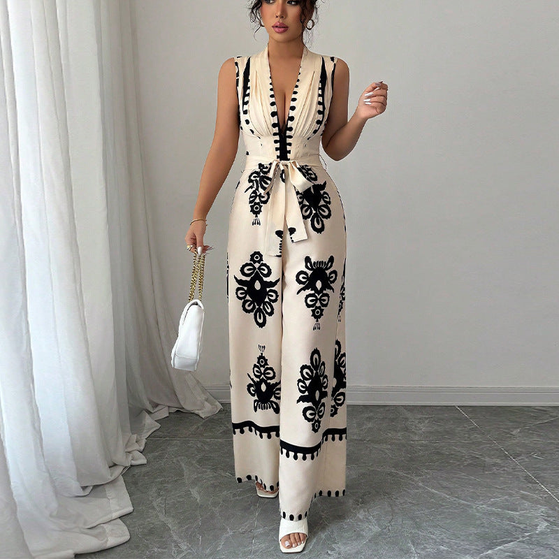 Sleeveless Waistband Jumpsuit For Women