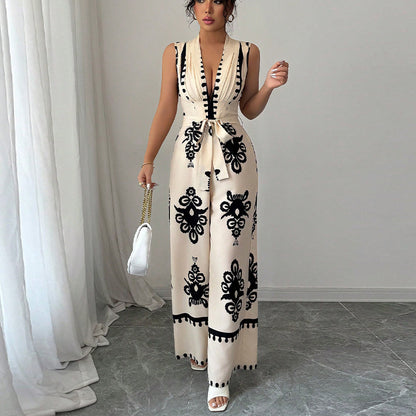 Sleeveless Waistband Jumpsuit For Women