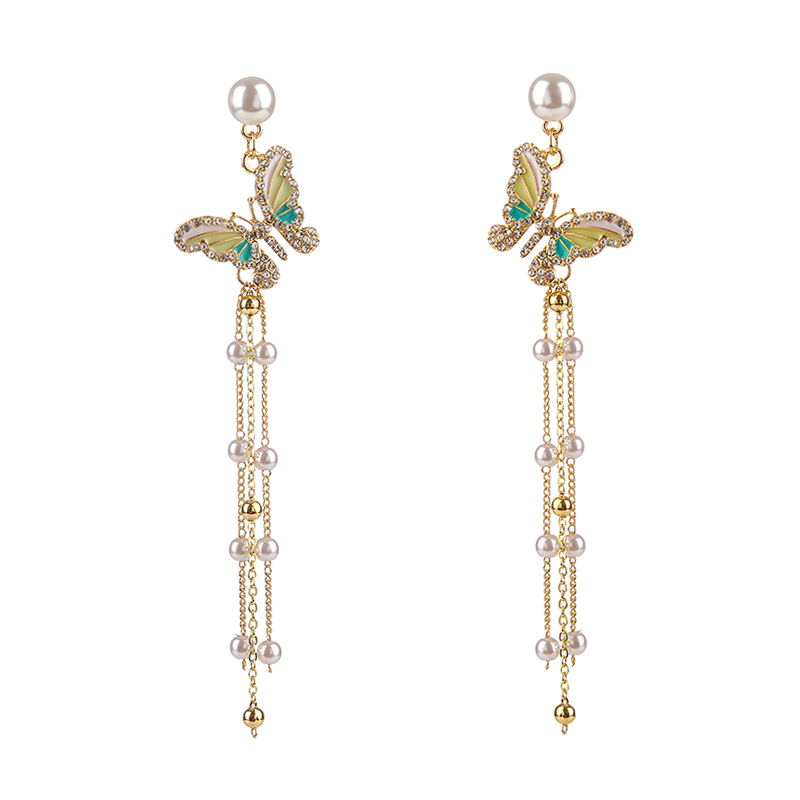 S925 Silver Needle Super Fairy Pearl Tassel Earrings Pearl Butterfly