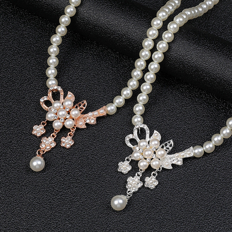 Pearl Flower Necklace Earring Set