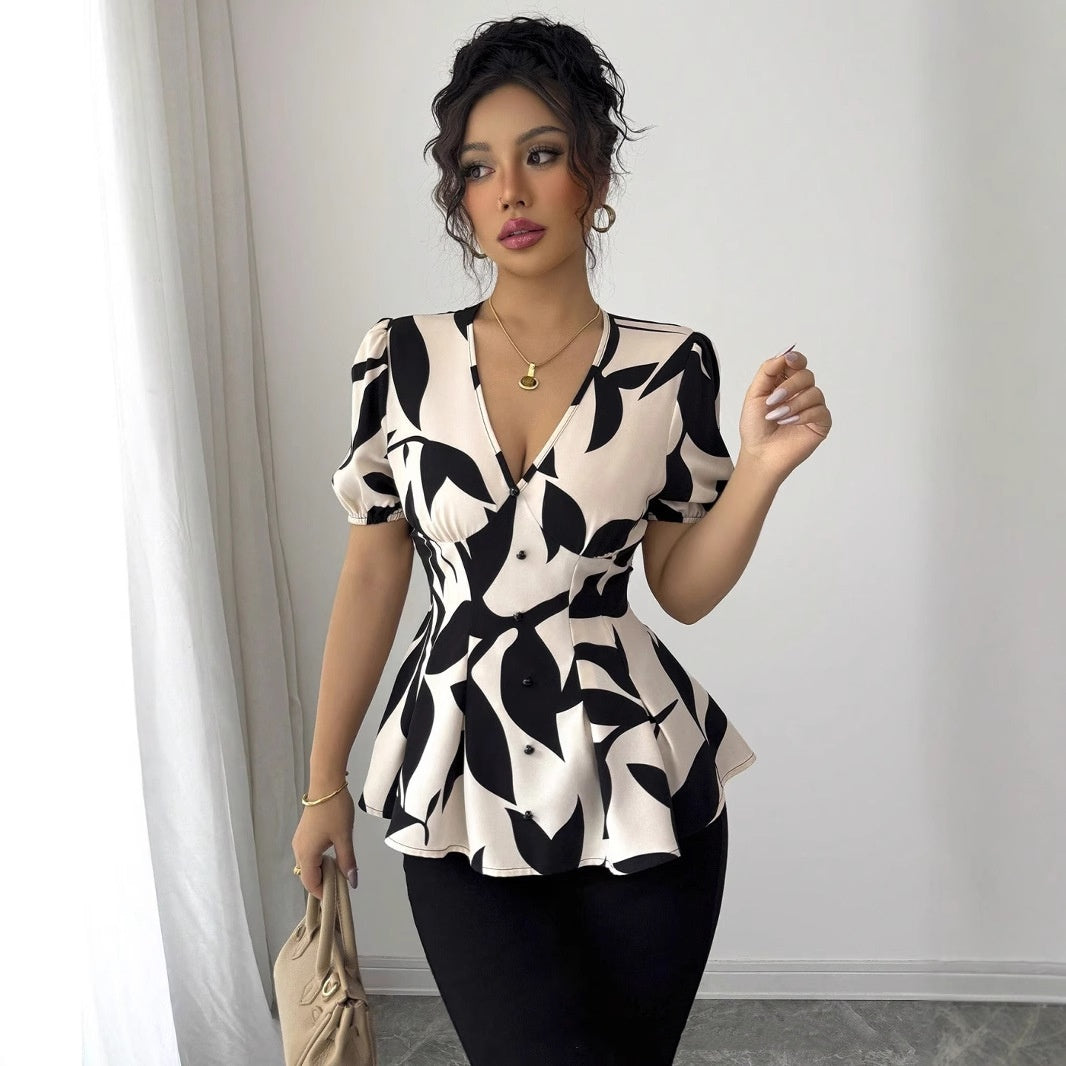 Summer Womens Printed Shirts From Europe And America