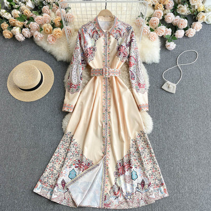 Design Niche Print Slim Mid-length Dress