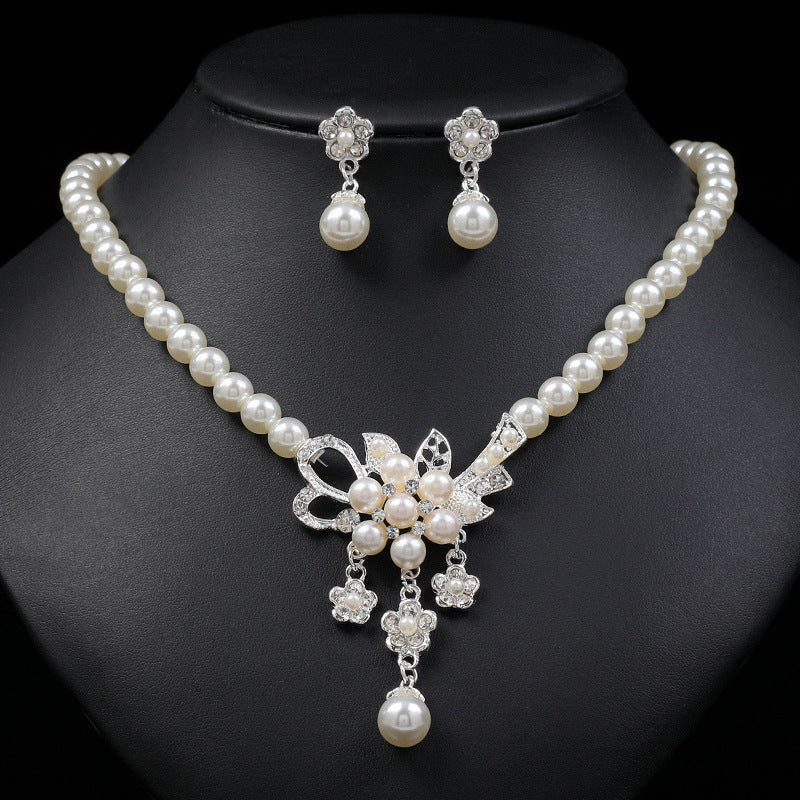 Pearl Flower Necklace Earring Set