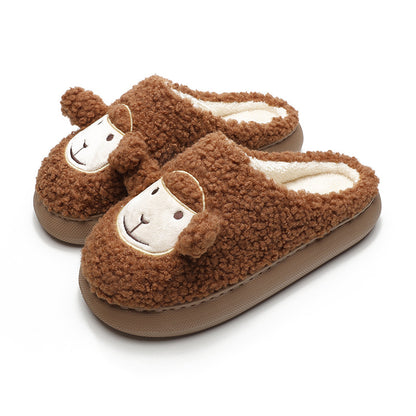 Cute Lamb Thick Bottom Indoor Fur Cotton Slippers Women