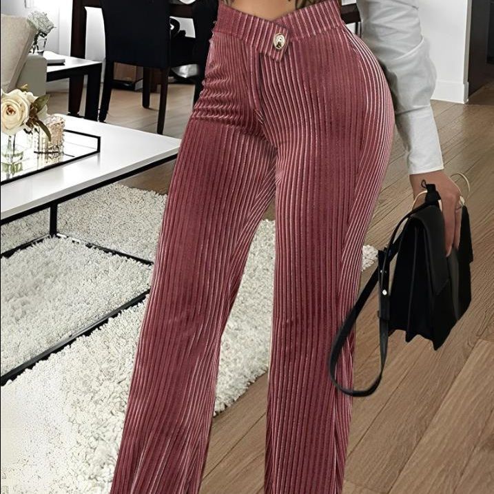 Fashion Gold Velvet Striped Casual Women's Pants