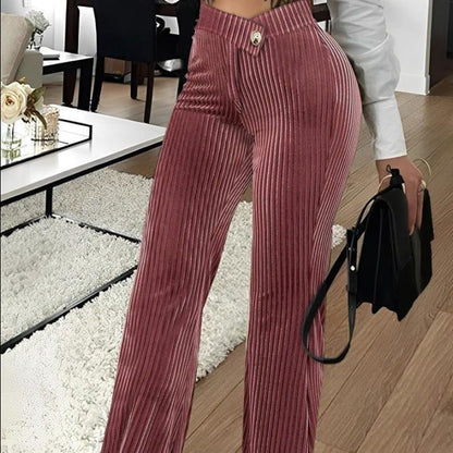 Fashion Gold Velvet Striped Casual Women's Pants