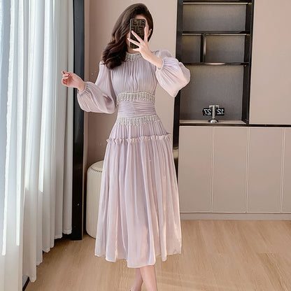 Women's Fashion Tassel Pleated Bright Silk Dress
