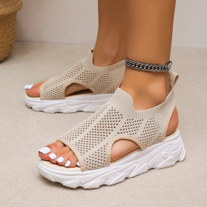 Slip-on Peep Toe Wedge Fly Woven Mesh Casual Women