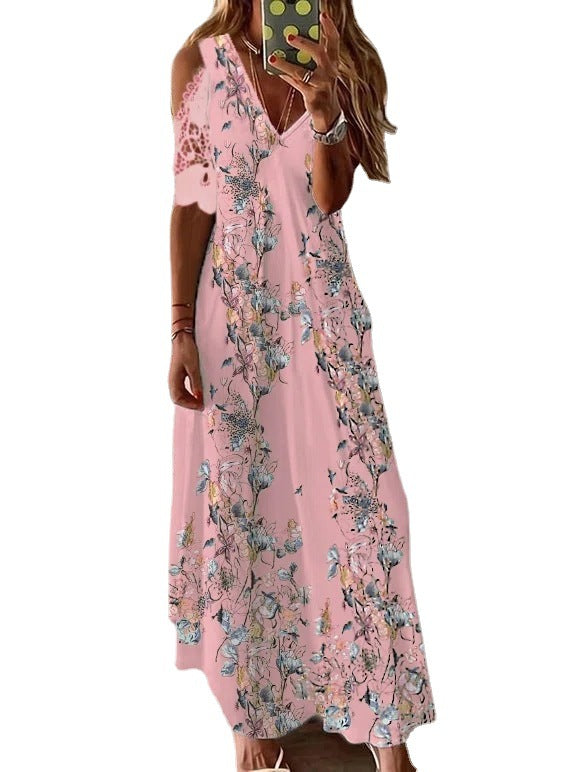 Women's Summer Floral Short Sleeve Printed Bohemian Dress