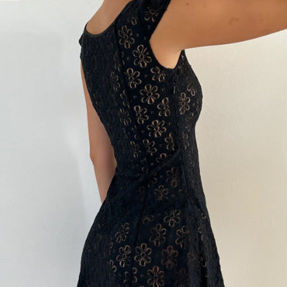 V-neck Short Sleeve Hollow-out Short Dress