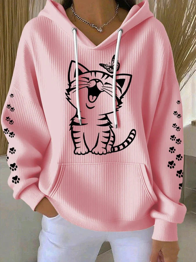 Women's Printed Casual Waffle Hoodie