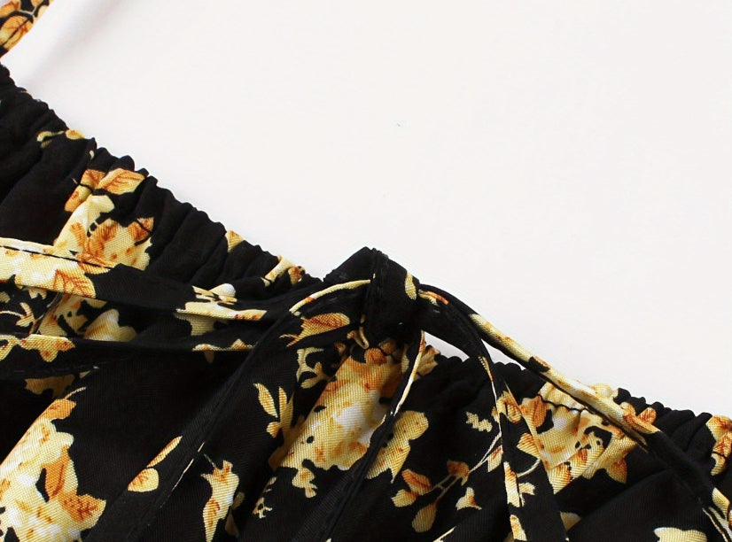 Womens Elegant Floral Print Slip-Neckline Casual Dress