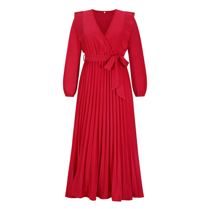 V-neck Swing Pleated Dress