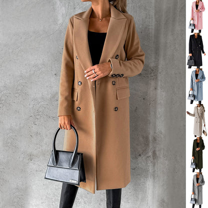 Long Sleeve Coat Winter Fashion Solid Double Breasted Slim Long Jacket Womens Clothing