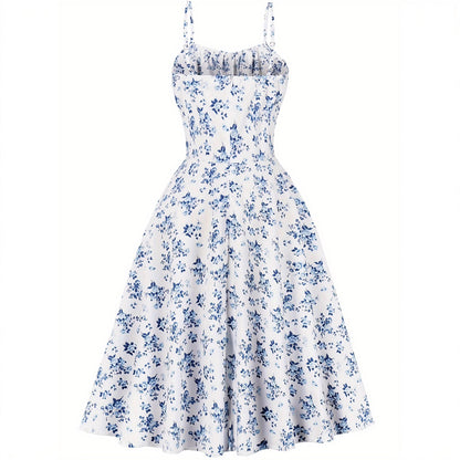Womens Elegant Floral Print Slip-Neckline Casual Dress