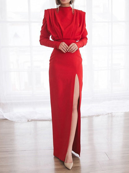 Women's Fashion High Collar Pullover Slit Dress