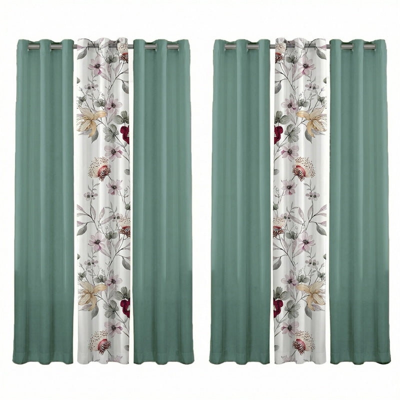 6-Piece Sage Green Botanical Floral Curtain Set – Light Filtering Window Drapes