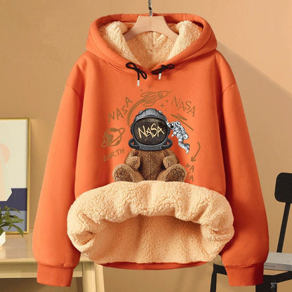 Extra Thick  Hooded Sweatshirt For Women Fleece Lined And Loose Fitting