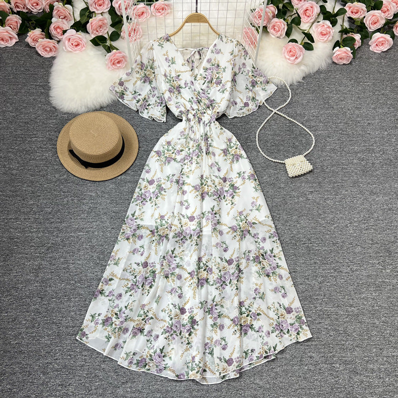 Women's Chiffon Floral V-neck Dress