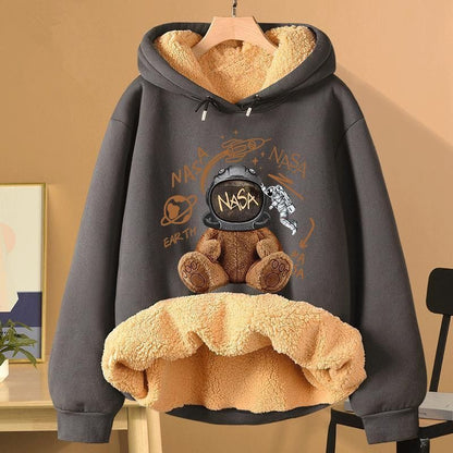 Extra Thick  Hooded Sweatshirt For Women Fleece Lined And Loose Fitting