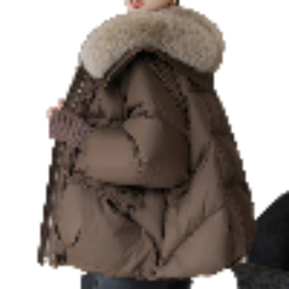 Down Cotton-padded Jacket Women's Short Fur Collar Thickened Coat Winter Clothing