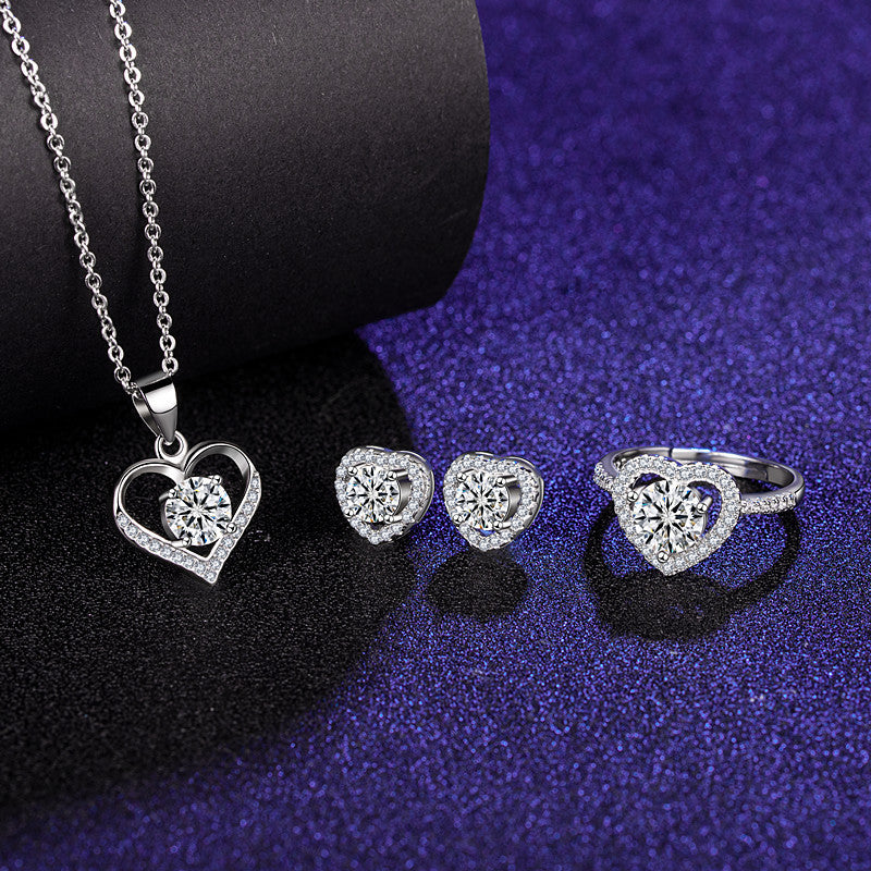 Six Claw Moissanite Ring Stud Necklace Women's Jewelry Set