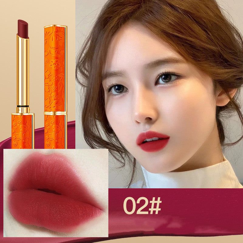 Orange Small Tube Lipstick Suit Matte Non Fading Makeup