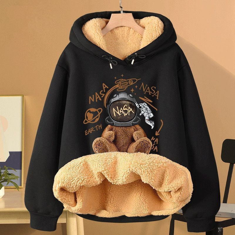 Extra Thick  Hooded Sweatshirt For Women Fleece Lined And Loose Fitting