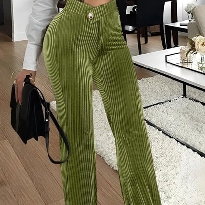 Fashion Gold Velvet Striped Casual Women's Pants