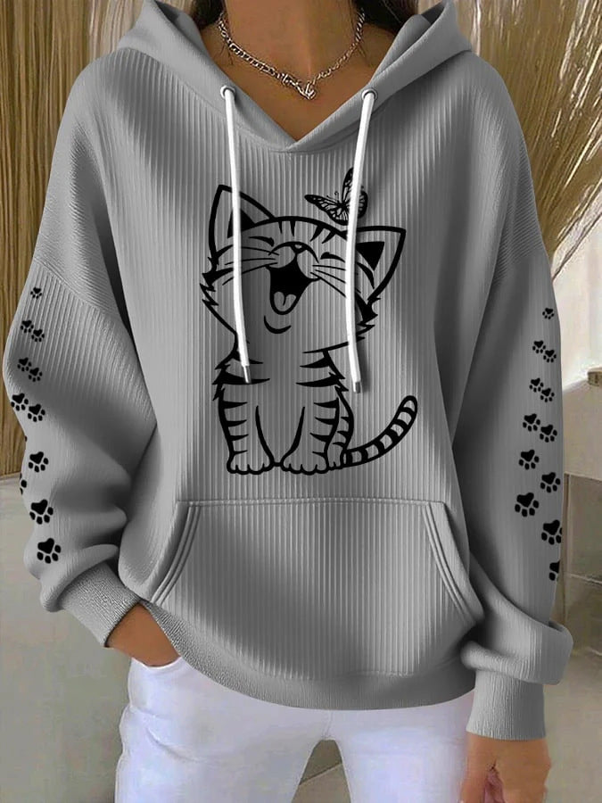 Women's Printed Casual Waffle Hoodie