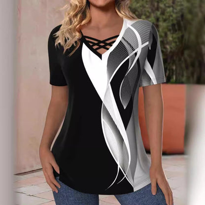 V-neck Short-sleeved Top For Women