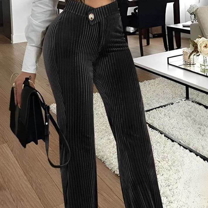 Fashion Gold Velvet Striped Casual Women's Pants