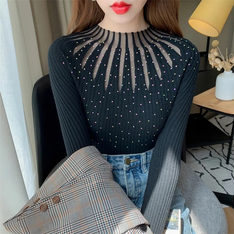 All-match Lace Rhinestone Bottoming Shirt Women
