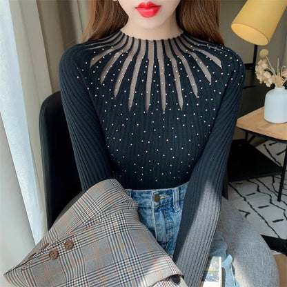 All-match Lace Rhinestone Bottoming Shirt Women