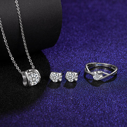 Six Claw Moissanite Ring Stud Necklace Women's Jewelry Set