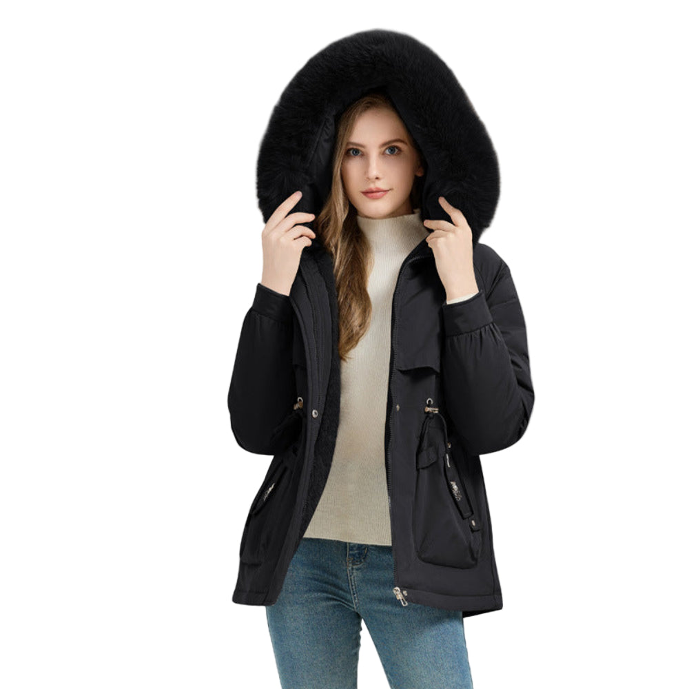 Waist Trimming Short Hooded New Big Fur Collar Coat Women's Clothing