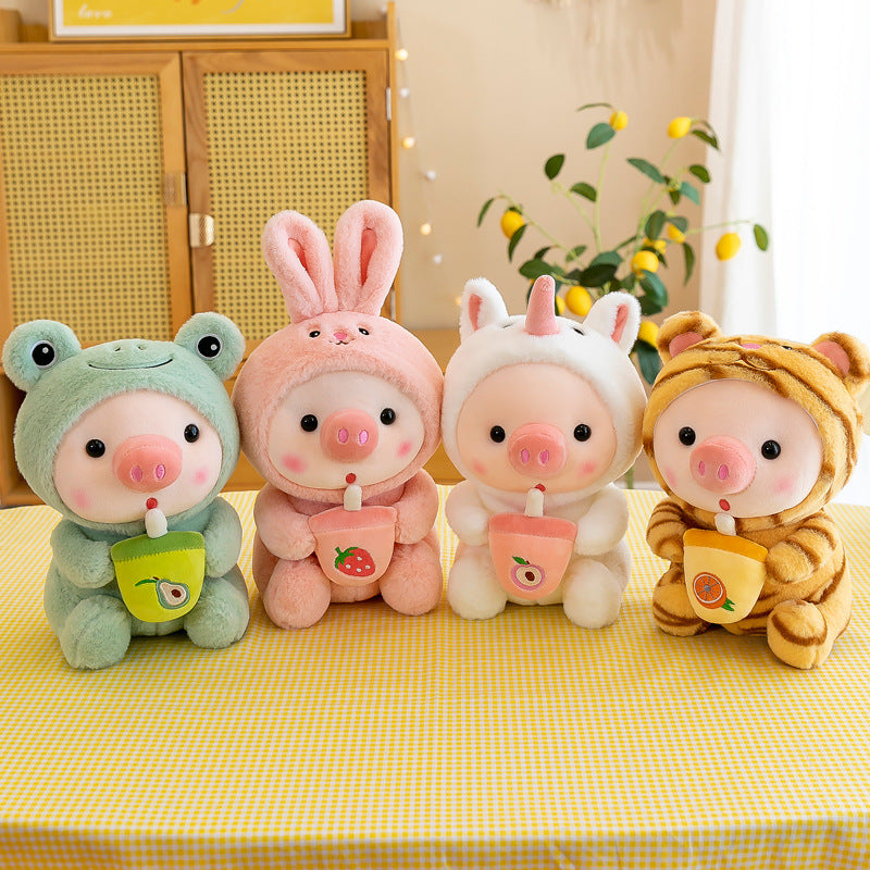 Cute Drinking Milk Tea Pig Plush Toy