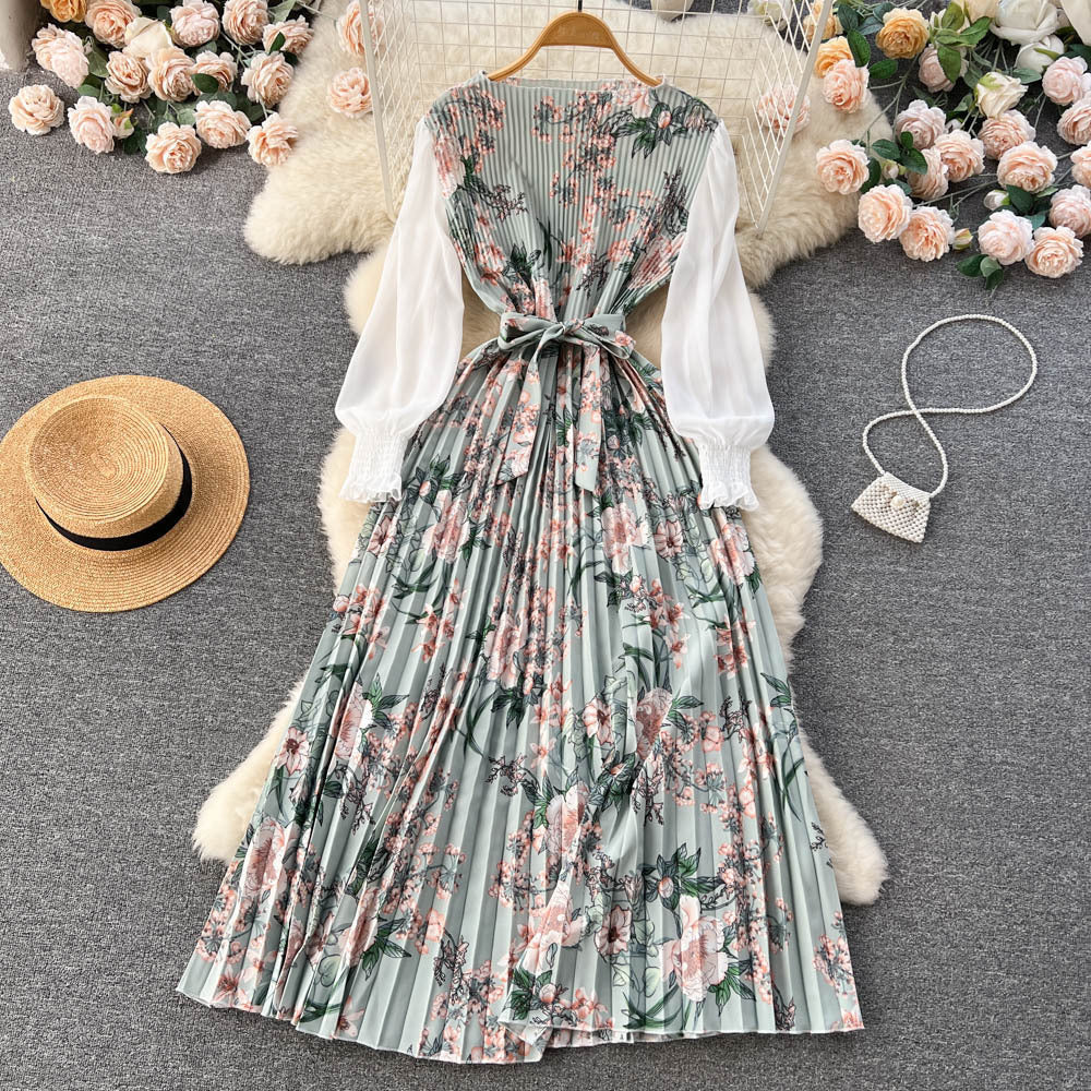 Dress Women's Lace-up Floral Pattern