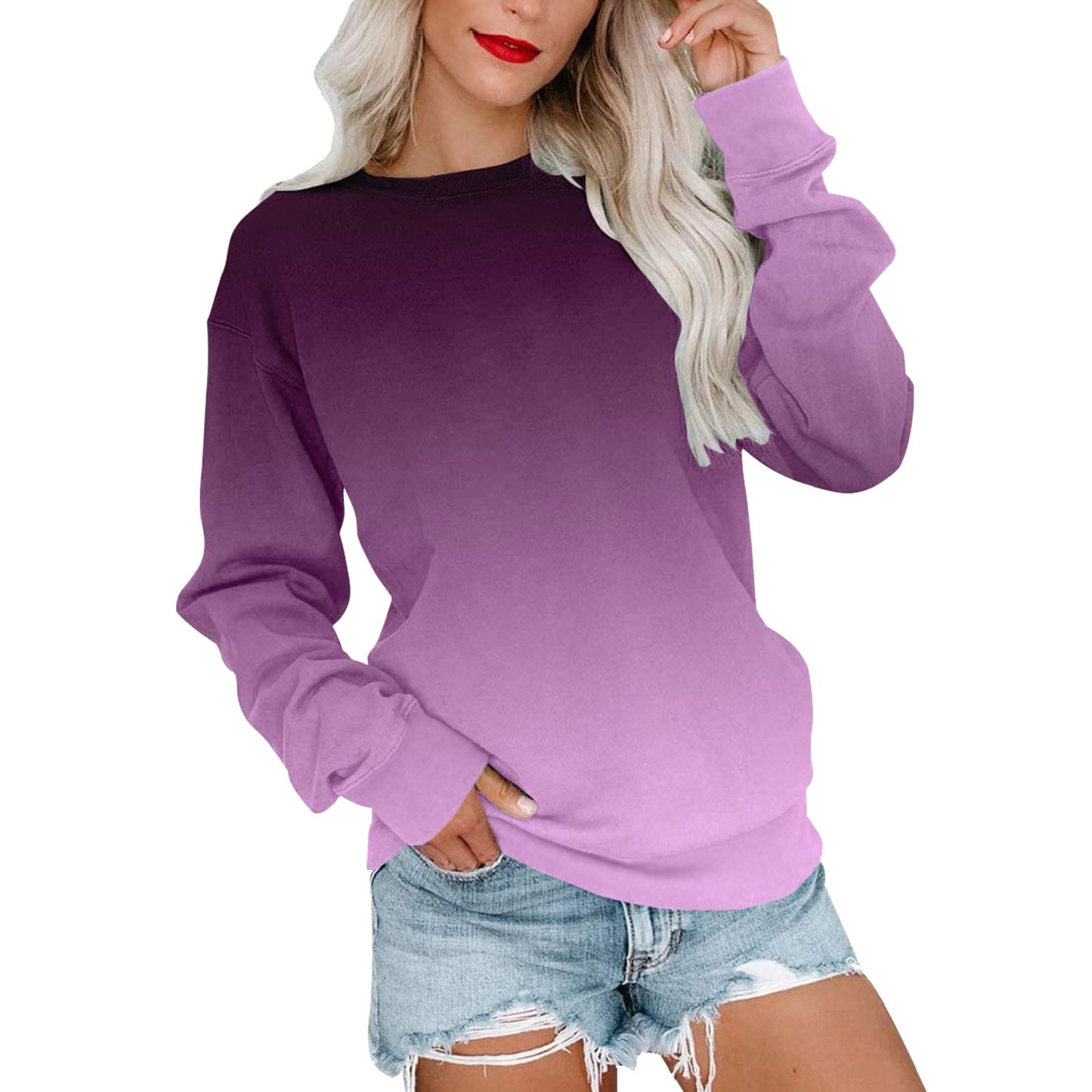 Women's Casual Round Neck Gradient Sweater