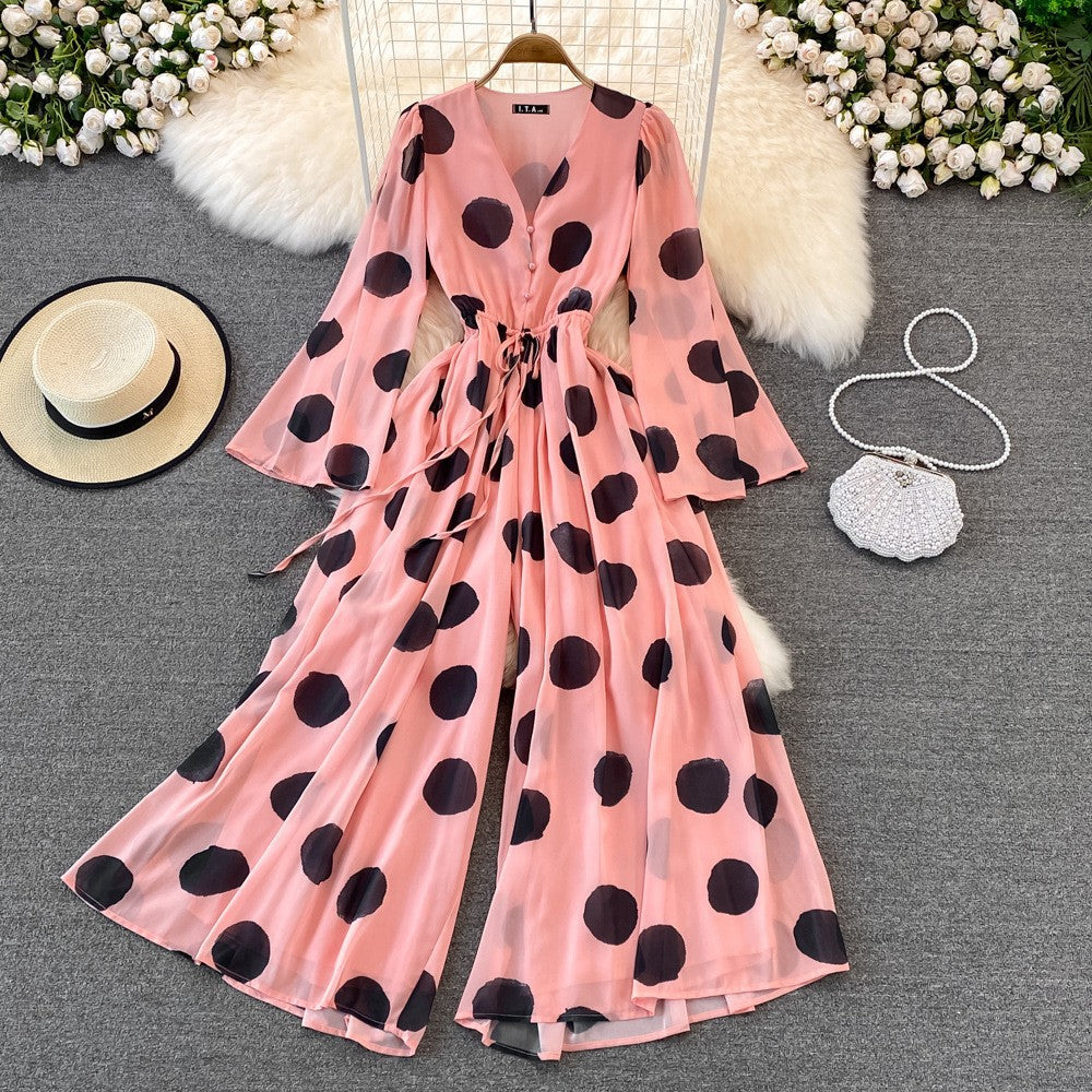 Polka Dot Printed V-neck Jumpsuit