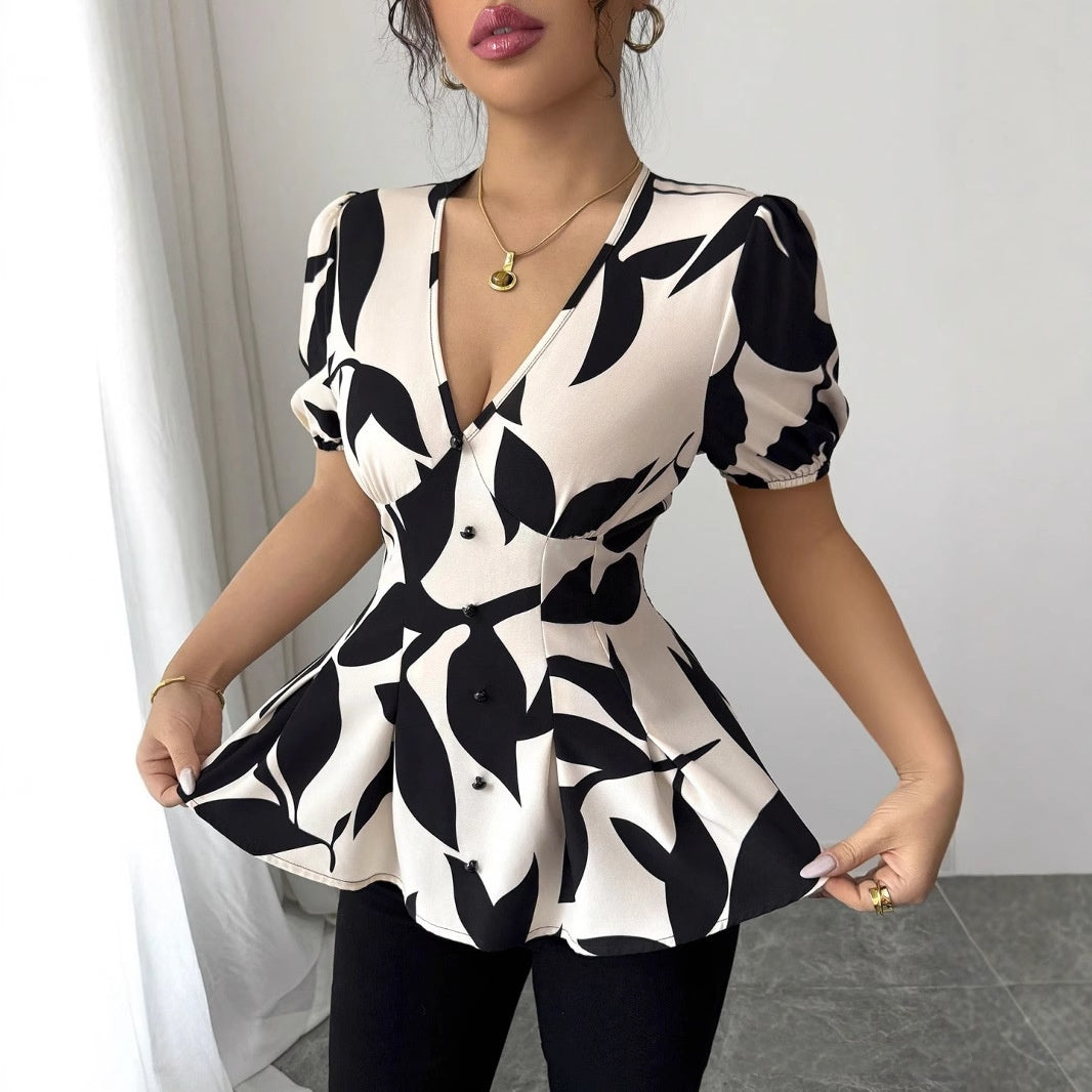 Summer Womens Printed Shirts From Europe And America